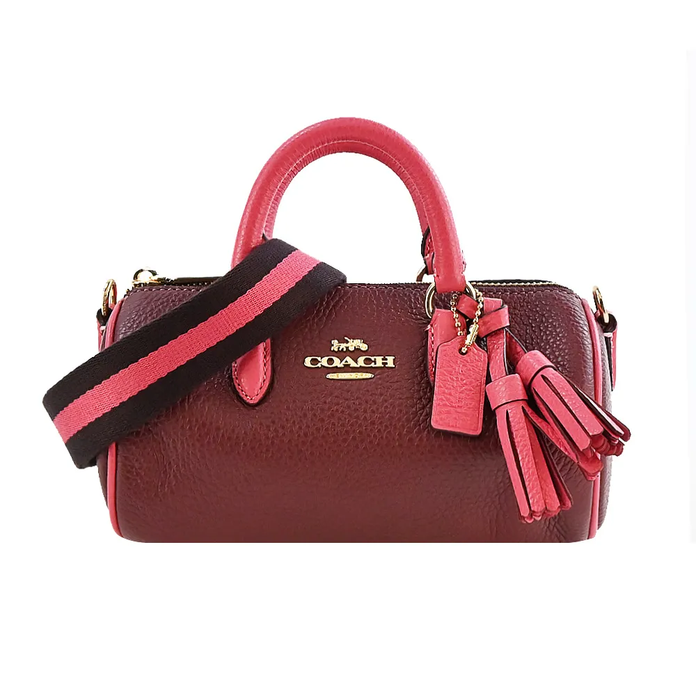 COACH酒紅拼色全皮馬車方牌T釦翻蓋三摺中夾 歷史價格詳細信息