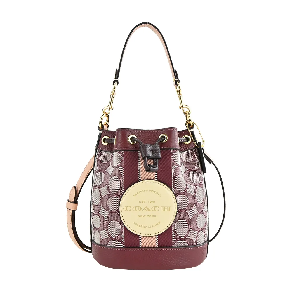 COACH 圓標LOGO緹花C撞色直條紋拉鍊對開長夾(卡其粉) 歷史價格詳細信息