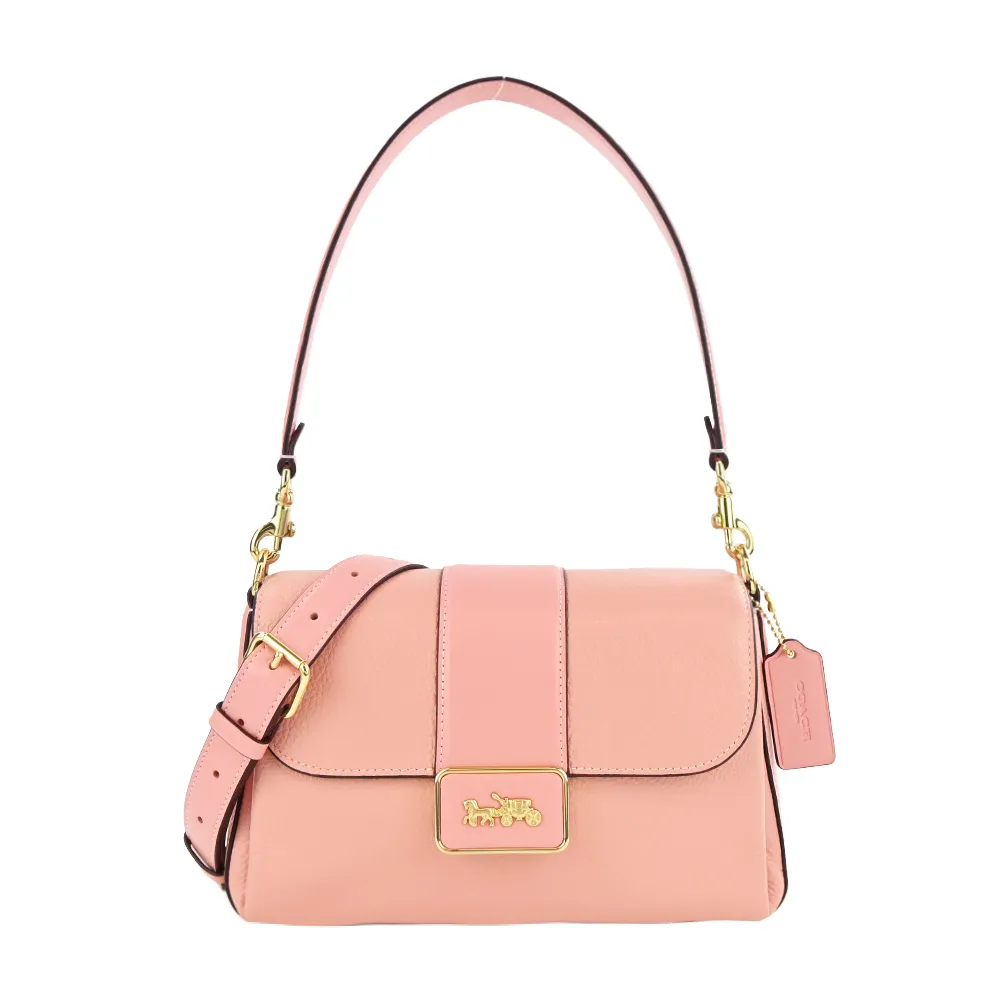 COACH 新款馬車LOGO前翻蓋口袋撞色皮革拼接蛇紋提把手提/斜背兩用包(卡其粉筆白) 歷史價格詳細信息