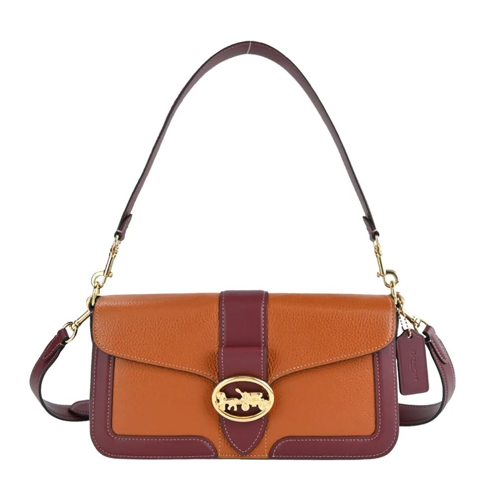 COACH 浮雕LOGO撞色皮革肩背/斜背兩用酒神包(粉米酒紅) 歷史價格詳細信息