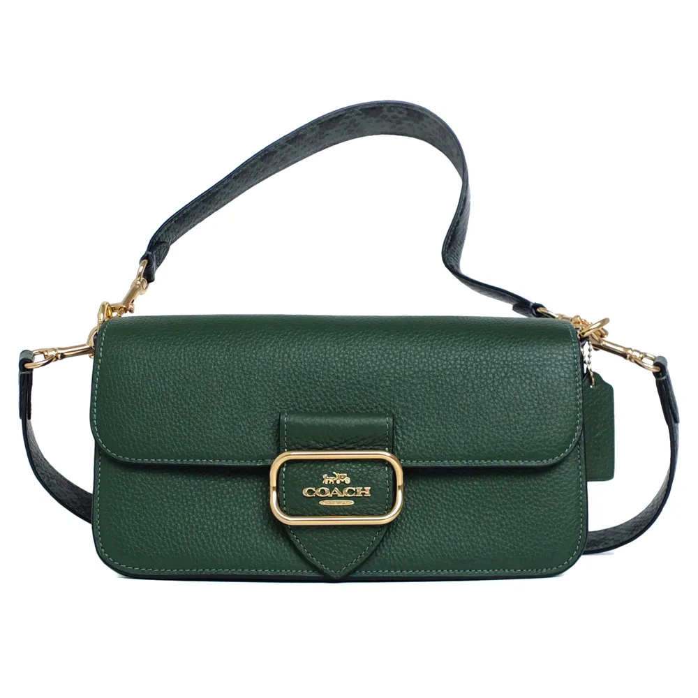 COACH叢林綠素面全皮復古硬殼方框T釦翻蓋中款斜背包 歷史價格詳細信息