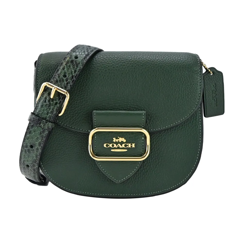 COACH Morgan 拼接PVC皮革鉚釘裝飾馬鞍斜背包(咖啡黑) 歷史價格詳細信息