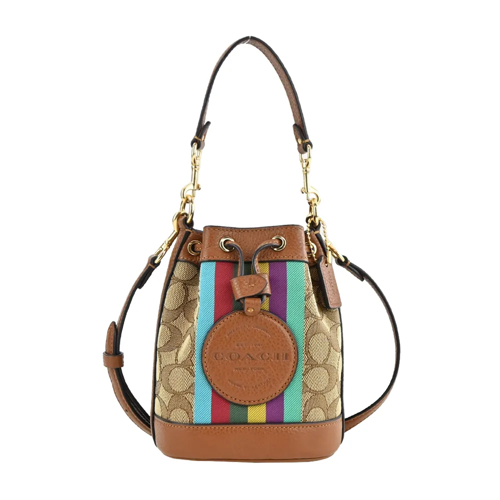 COACH 圓標LOGO緹花C撞色直條紋拉鍊對開長夾(卡其粉) 歷史價格詳細信息