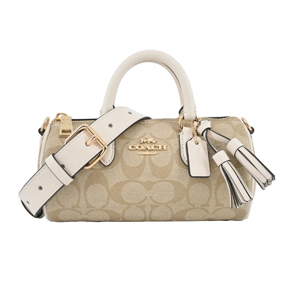 COACH Lacey 拼色皮革復古流蘇掛飾兩用圓筒包(迷你/酒紅) 歷史價格詳細信息