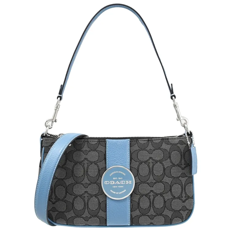 COACH C8306 LONNIE 金屬圓標老花織布兩用包.黑灰/藍 價格比較,價格查詢,歷史價格詳細信息