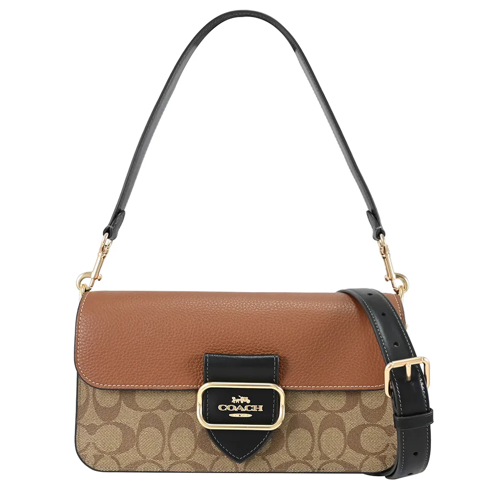 COACH CE567 鉚釘飾印花皮革斜背馬鞍包.深咖/黑 歷史價格詳細信息