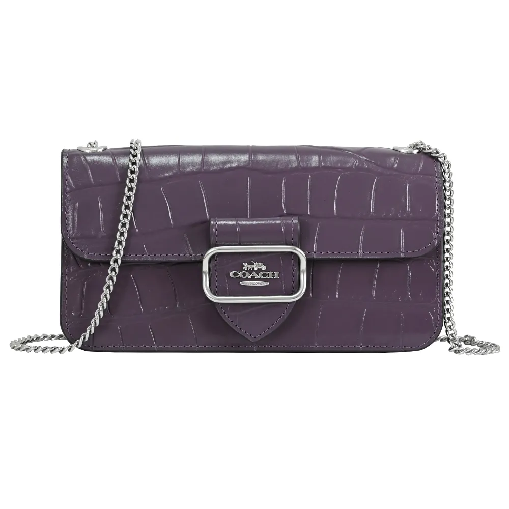 COACH深紫鱷魚紋全皮T釦翻蓋鍊帶橫式隨身斜背包 歷史價格詳細信息