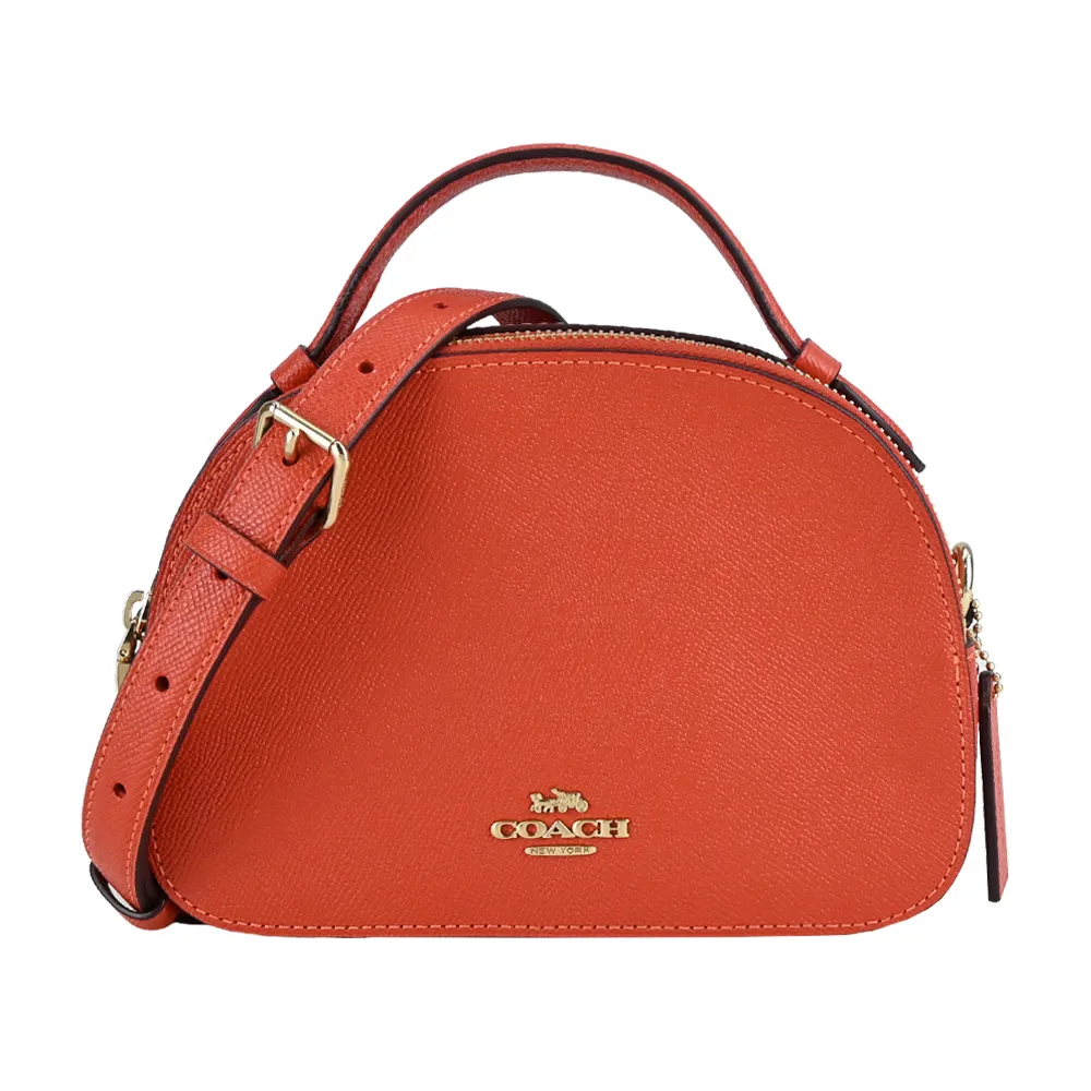 COACH 經典馬車素面雙拉鍊手提/斜背饅頭包(橘紅) 歷史價格詳細信息