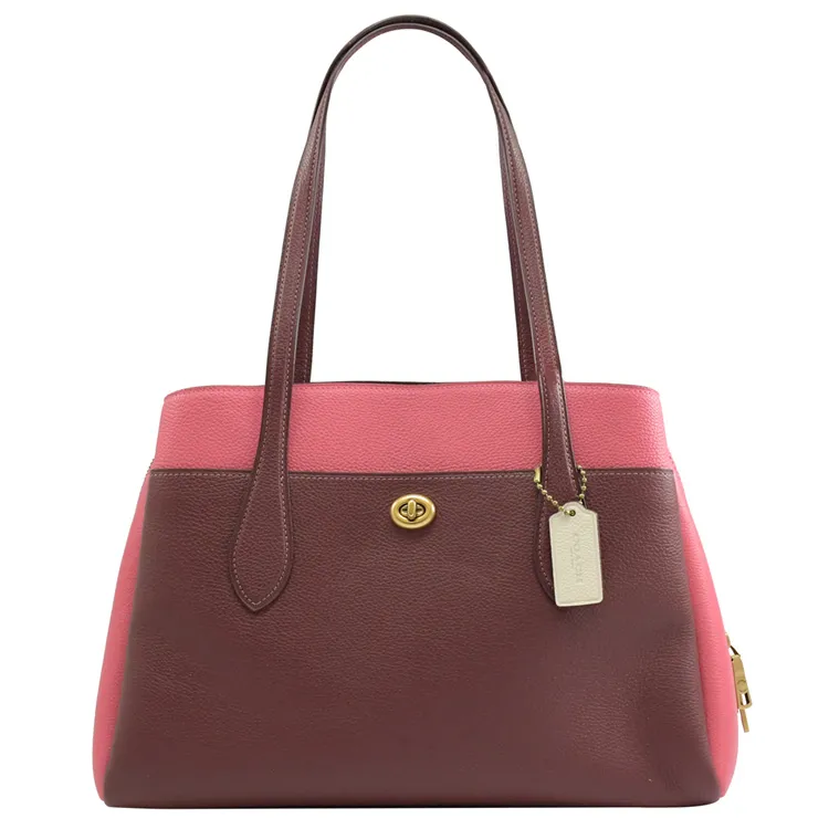 COACH酒紅拼色全皮馬車方牌T釦翻蓋三摺中夾 歷史價格詳細信息