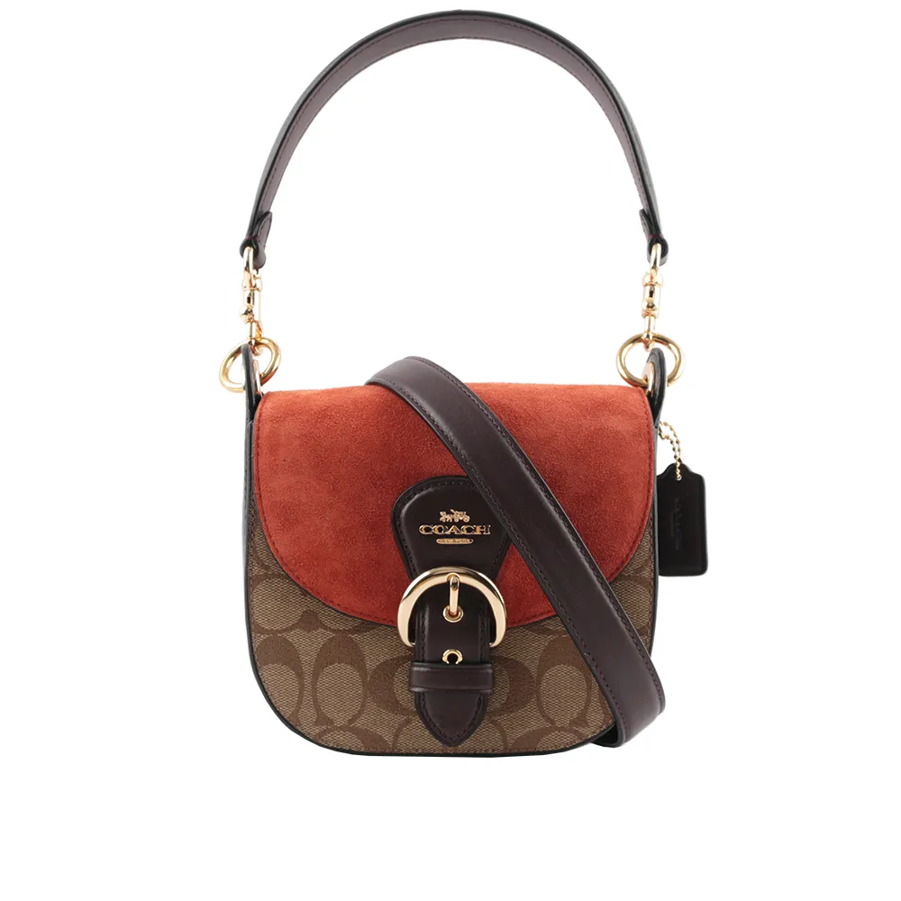 COACH KLEO 17 撞色荔枝紋皮革肩背/斜背兩用包(大理石藍) 歷史價格詳細信息