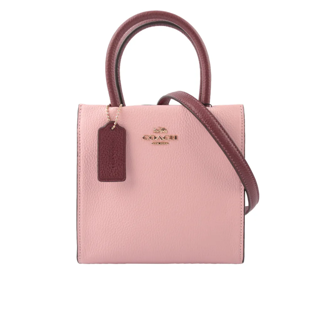 COACH 拼色荔枝紋牛皮翻蓋手提/斜背兩用包(腮紅粉橘) 歷史價格詳細信息