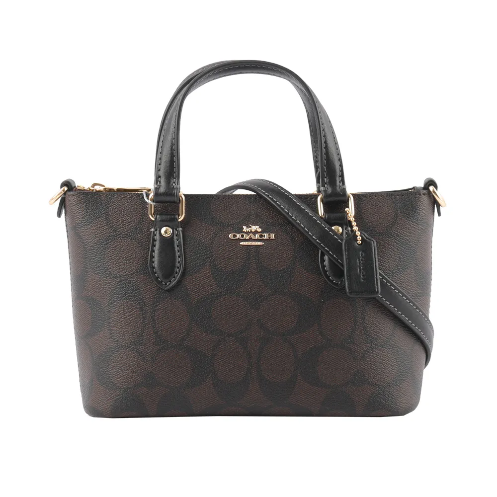 【COACH】Gallery 金字馬車塗層帆布迷你二用包(淺卡其/白色) 歷史價格詳細信息