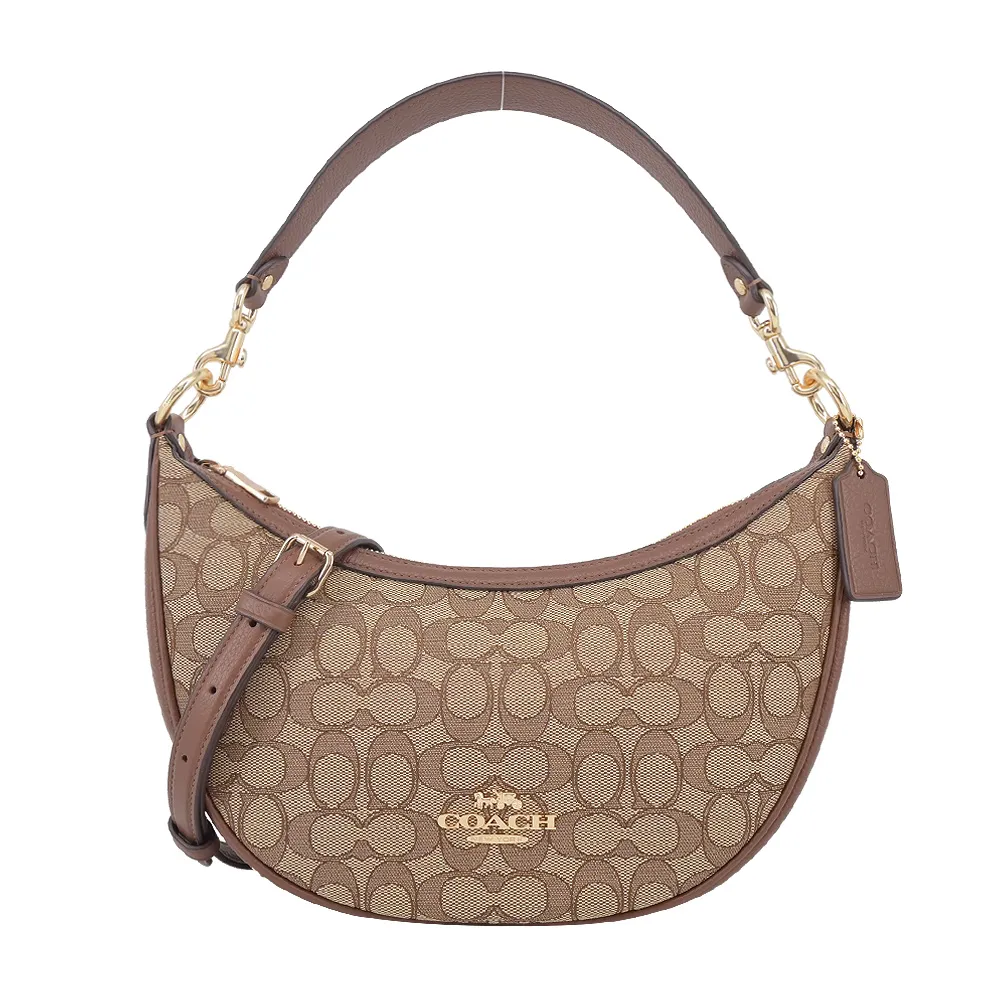 COACH ARIA 荔枝紋拉鍊肩背/斜背二用半月包-黑色 歷史價格詳細信息