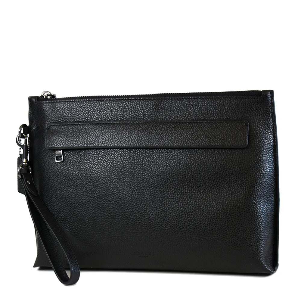 COACH 男款 荔枝紋掛帶拉鍊商務大手拿包-黑色 歷史價格詳細信息