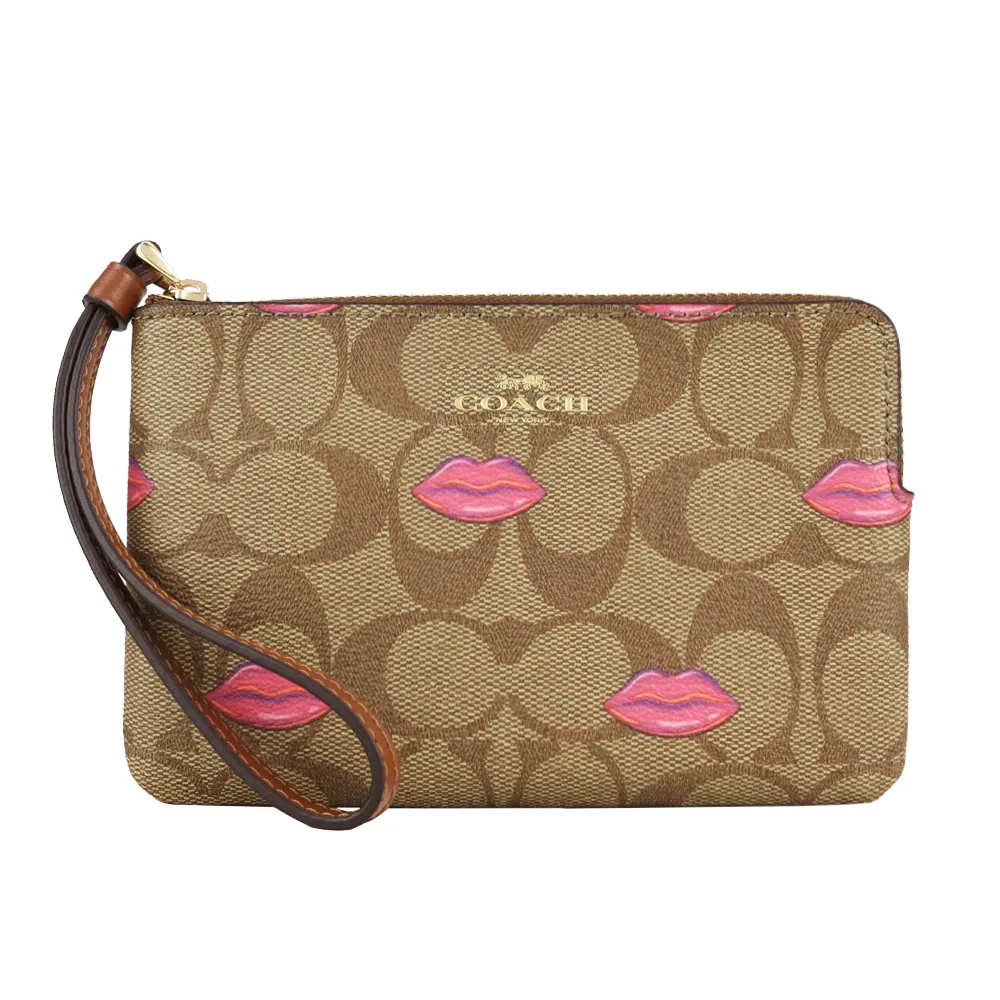 COACH 燙金LOGO森林綠色防刮皮革手拿包+2吊飾禮盒 歷史價格詳細信息