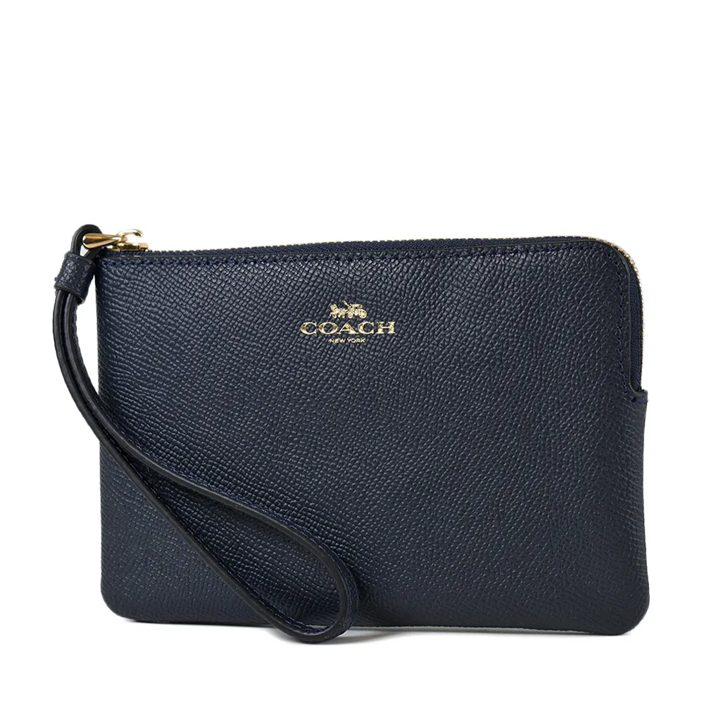 【COACH】素面防刮皮革手拿包-午夜藍 歷史價格詳細信息