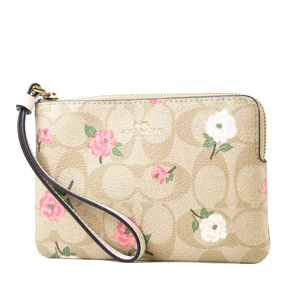 COACH 玫瑰緹花LOGO防刮皮革釦式中夾-白色 歷史價格詳細信息