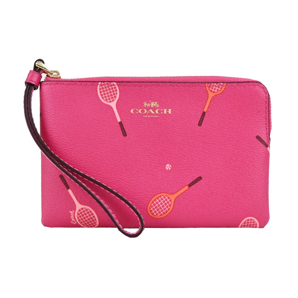 COACH 燙印馬車C LOGO條紋愛心印花手拿包(卡其酒紅) 歷史價格詳細信息