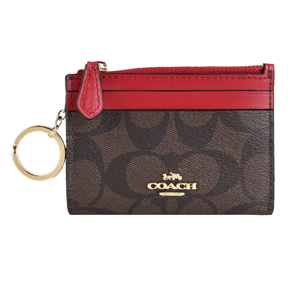 【COACH】立體C LOGO皮革壓紋拉鍊發財零錢長夾(深咖) 歷史價格詳細信息