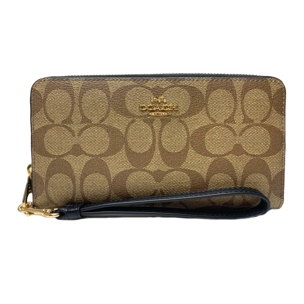 【COACH】金標馬車LOGOㄇ型拉鍊可拆手拿滿版防刮長夾－焦糖咖(coach 咖啡色 棕色 c4452) 歷史價格詳細信息