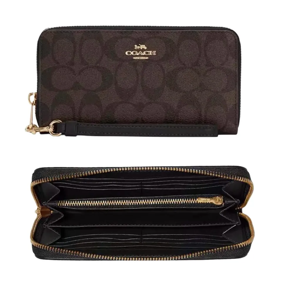 【COACH】金標馬車LOGOㄇ型拉鍊可拆手拿滿版防刮長夾－焦糖咖(coach 咖啡色 棕色 c4452) 歷史價格詳細信息