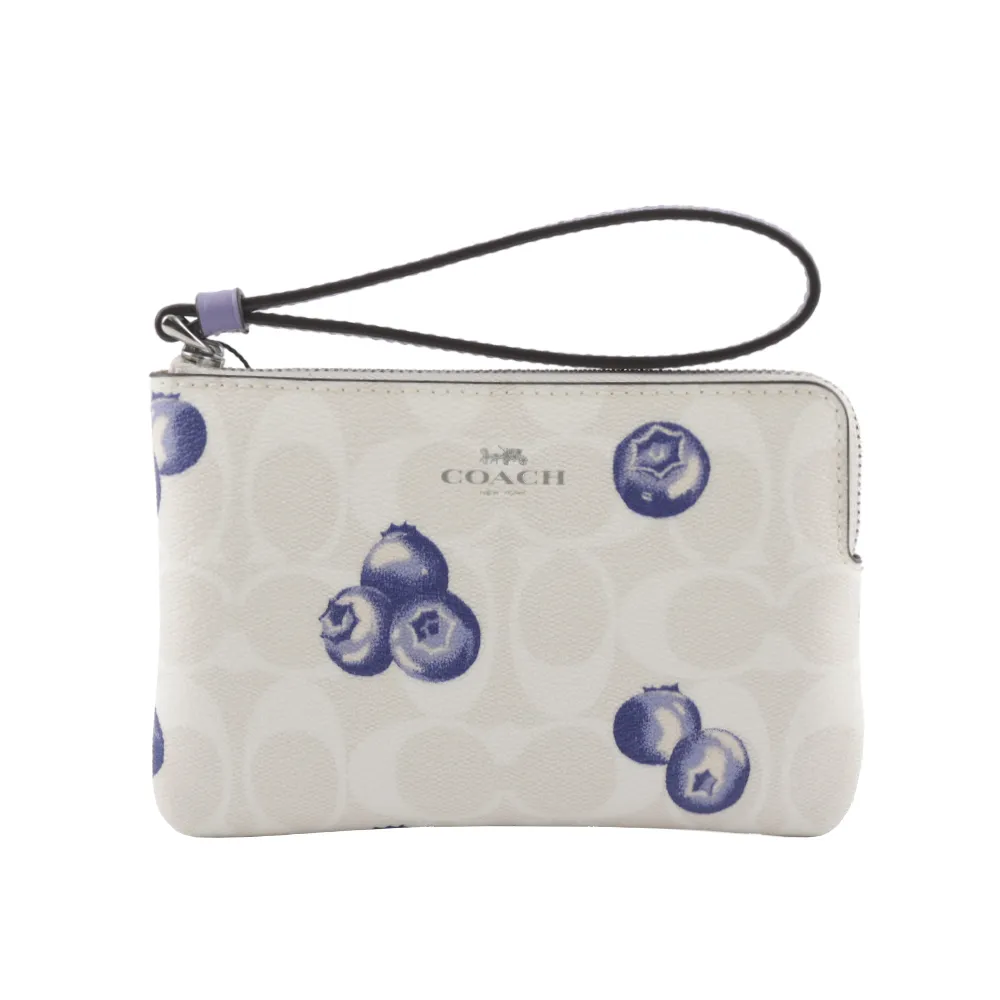 COACH 藍莓緹花LOGO防刮皮革手拿包-白色 歷史價格詳細信息