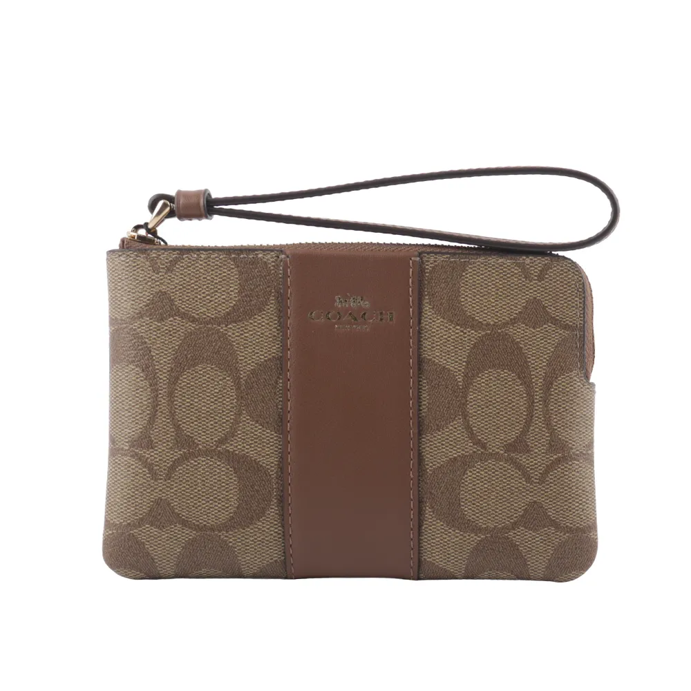 COACH CS602 Corner Zip 經典印花拼接拉鍊小手拿包.卡其/咖 歷史價格詳細信息