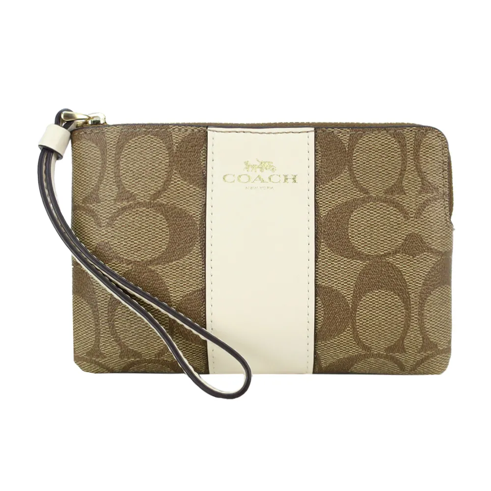 【COACH】新款PVC直條皮革手拿包(卡其白) 歷史價格詳細信息