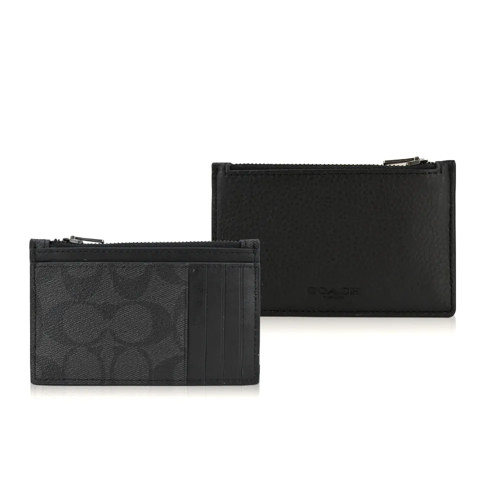 COACH 壓印LOGO 荔枝皮革1+1附活動卡夾 雙夾層男短夾-潮流黑 歷史價格詳細信息