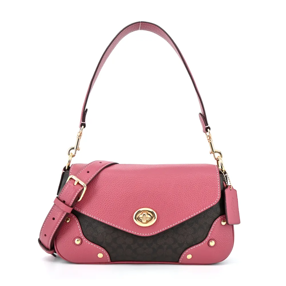 COACH MILLIE 轉釦牛皮拼接PVC肩/斜背兩用包(卡其木紅) 歷史價格詳細信息