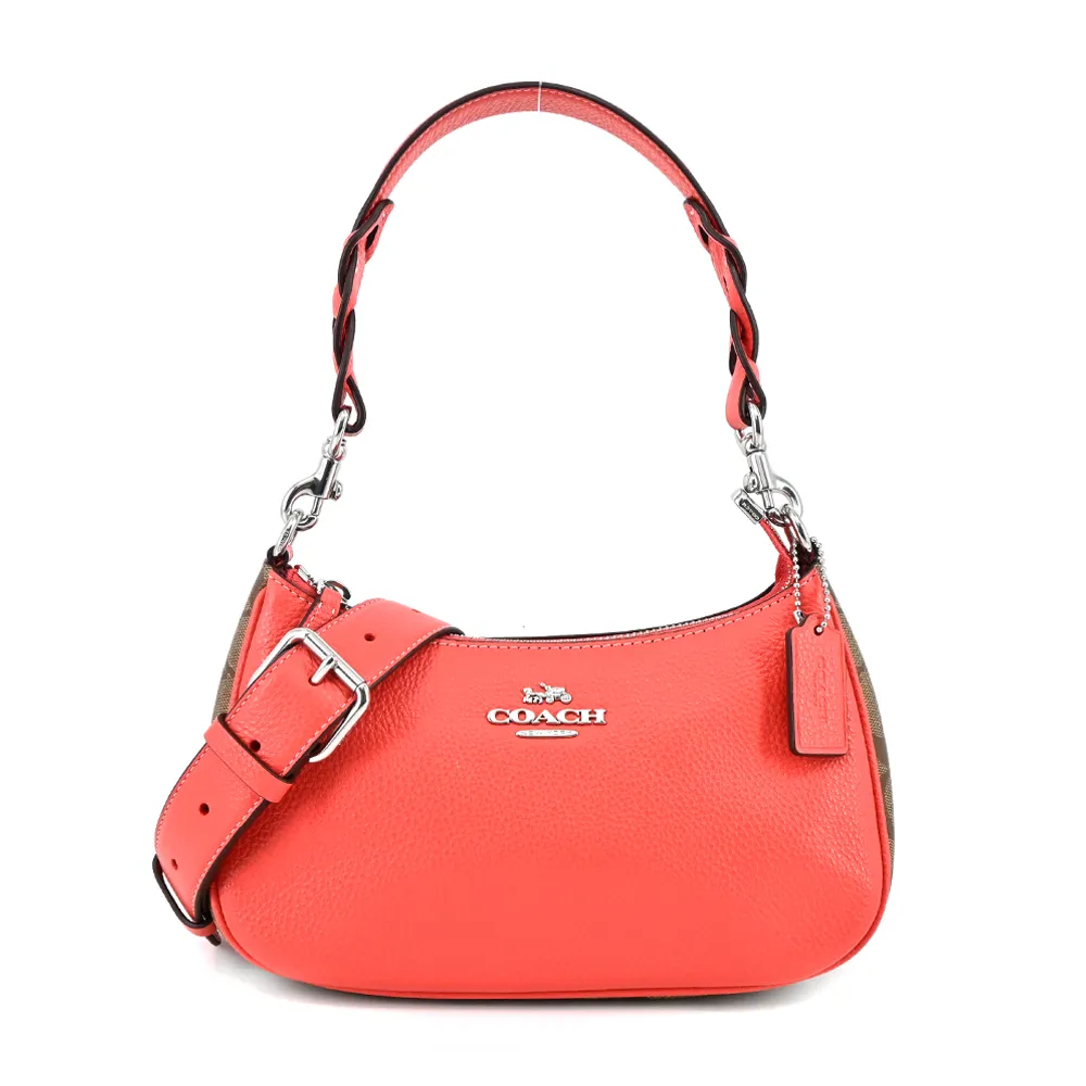 COACH TERI 皮革浮雕大C斜背/肩背彎月包(水藍) 歷史價格詳細信息