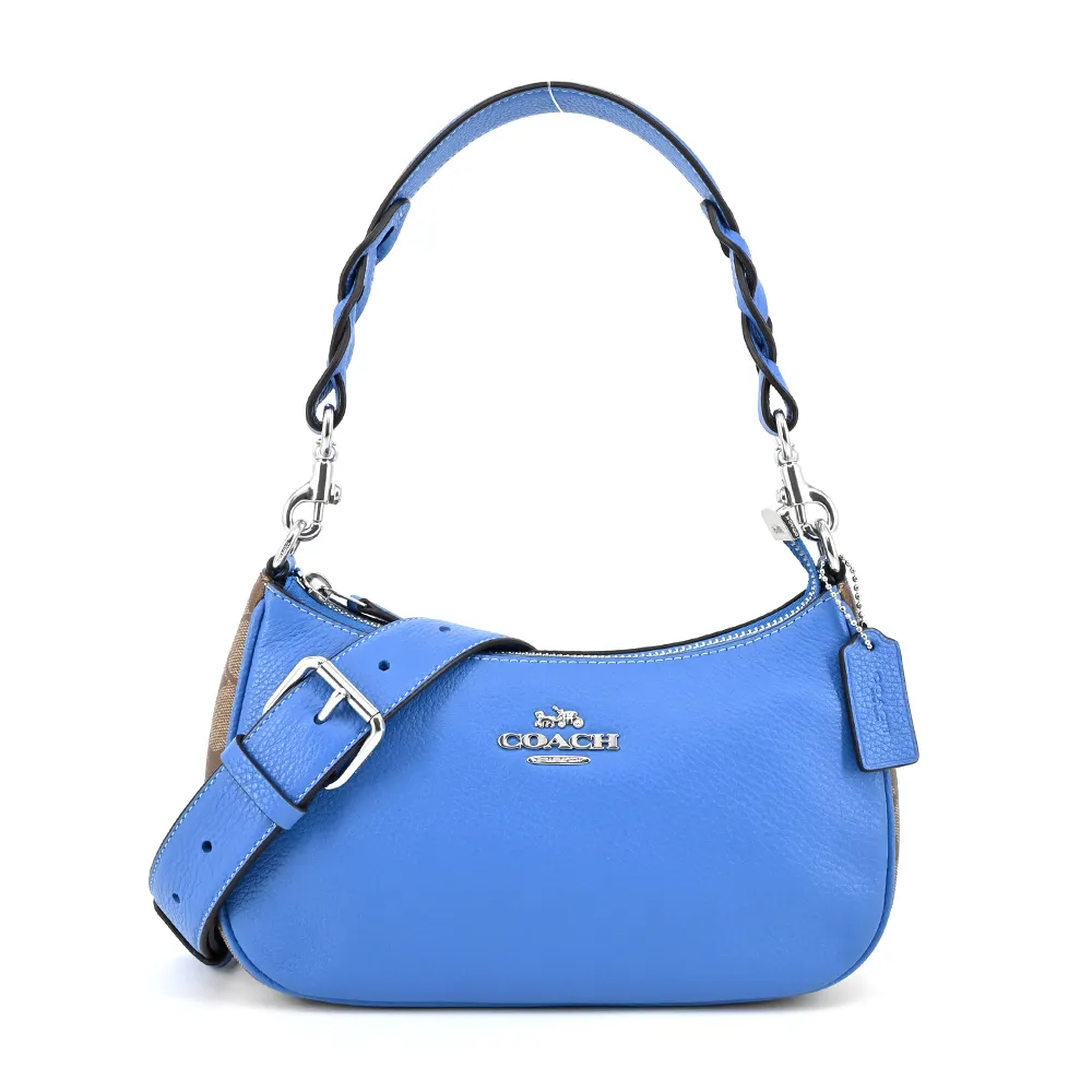 COACH TERI 皮革浮雕大C斜背/肩背彎月包(水藍) 歷史價格詳細信息