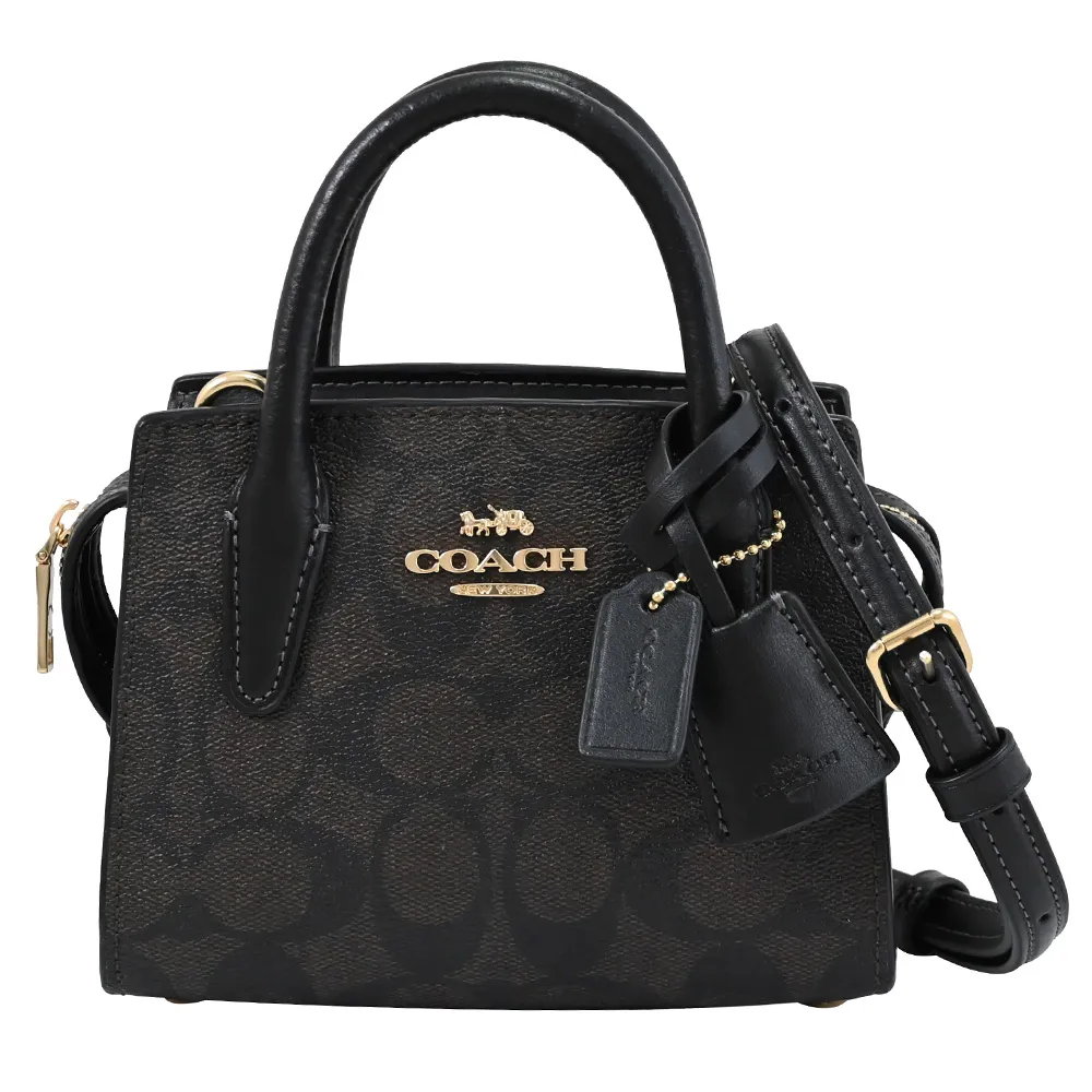 COACH CO974 ANDRE 滑面皮革迷你兩用小廢包.黑 歷史價格詳細信息