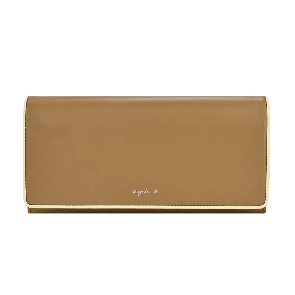 agnes b. 樹紋撞色皮革翻蓋短夾-黑 歷史價格詳細信息