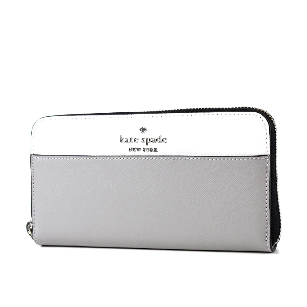 KATE SPADE 拚色防刮皮革雙層拉鍊手掛式長夾-黑/奶茶色 歷史價格詳細信息