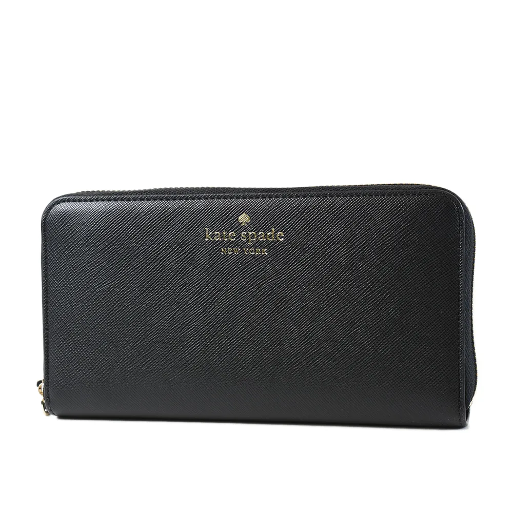 KATE SPADE 金字立體LOGO荔枝紋拉鍊長夾-黑色 歷史價格詳細信息