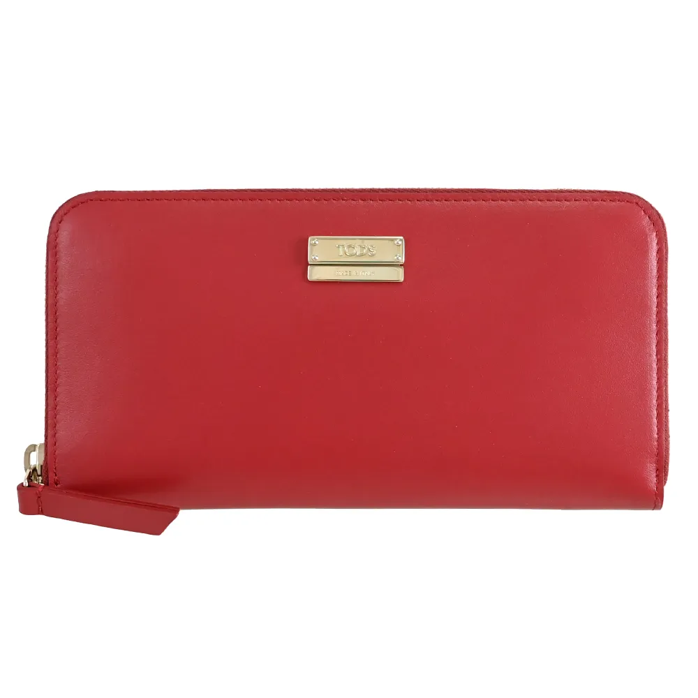 TODS 金屬LOGO滑面牛皮拉鍊長夾.黑 歷史價格詳細信息