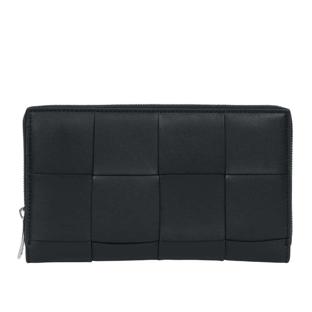 BOTTEGA VENETA Cassette 小牛皮編織ㄇ形拉鍊長夾(黑色) 649607 VBWD2 8803 歷史價格詳細信息