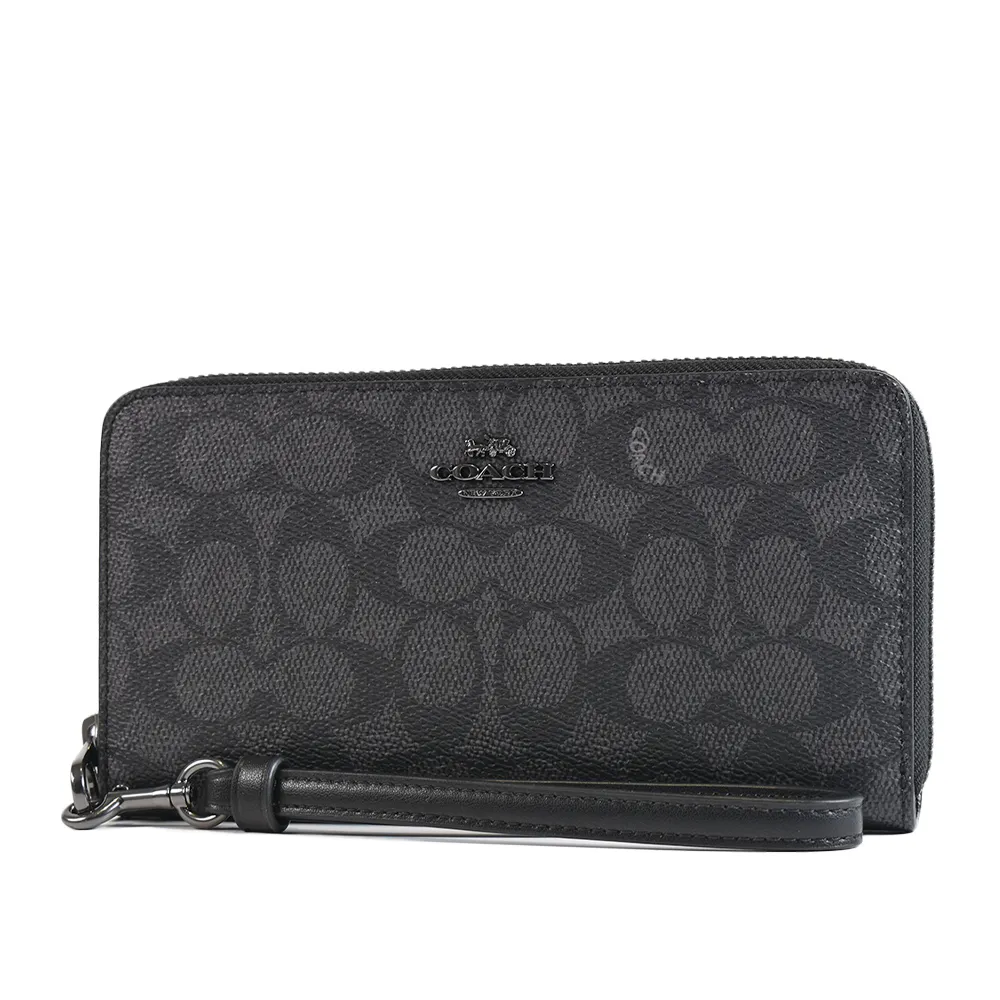 COACH 灰黑防水帆布馬車標誌提把拉鍊長夾 歷史價格詳細信息