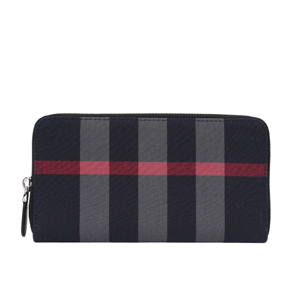 BURBERRY 大格紋帆布ㄇ形拉鍊長夾(灰褐色/棕色) 80845601 歷史價格詳細信息
