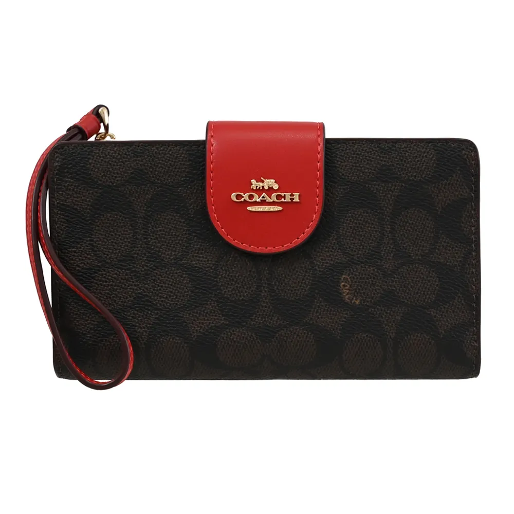 COACH CW786 馬車LOGO印花皮革扣式零錢中夾.駝/黑邊 歷史價格詳細信息