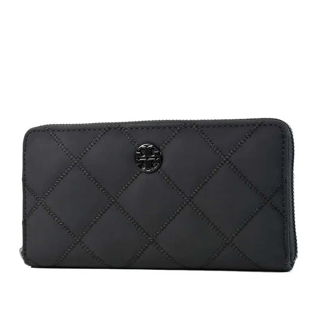 TORY BURCH_ Willa 菱格紋皮革對開釦式長夾可可色 歷史價格詳細信息