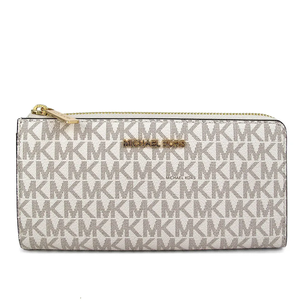 【Michael Kors】金字防刮皮革 滿版拉鍊式薄長夾 MK金屬LOGO(薄長夾 皮夾 手拿包) 歷史價格詳細信息