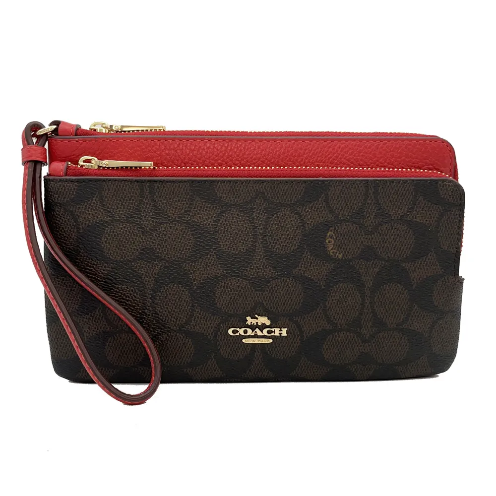 COACH深咖啡LOGO紅雙拉鍊手拿包【手機批發網】皮夾 手拿包 名牌精品 (線上代購) 歷史價格詳細信息