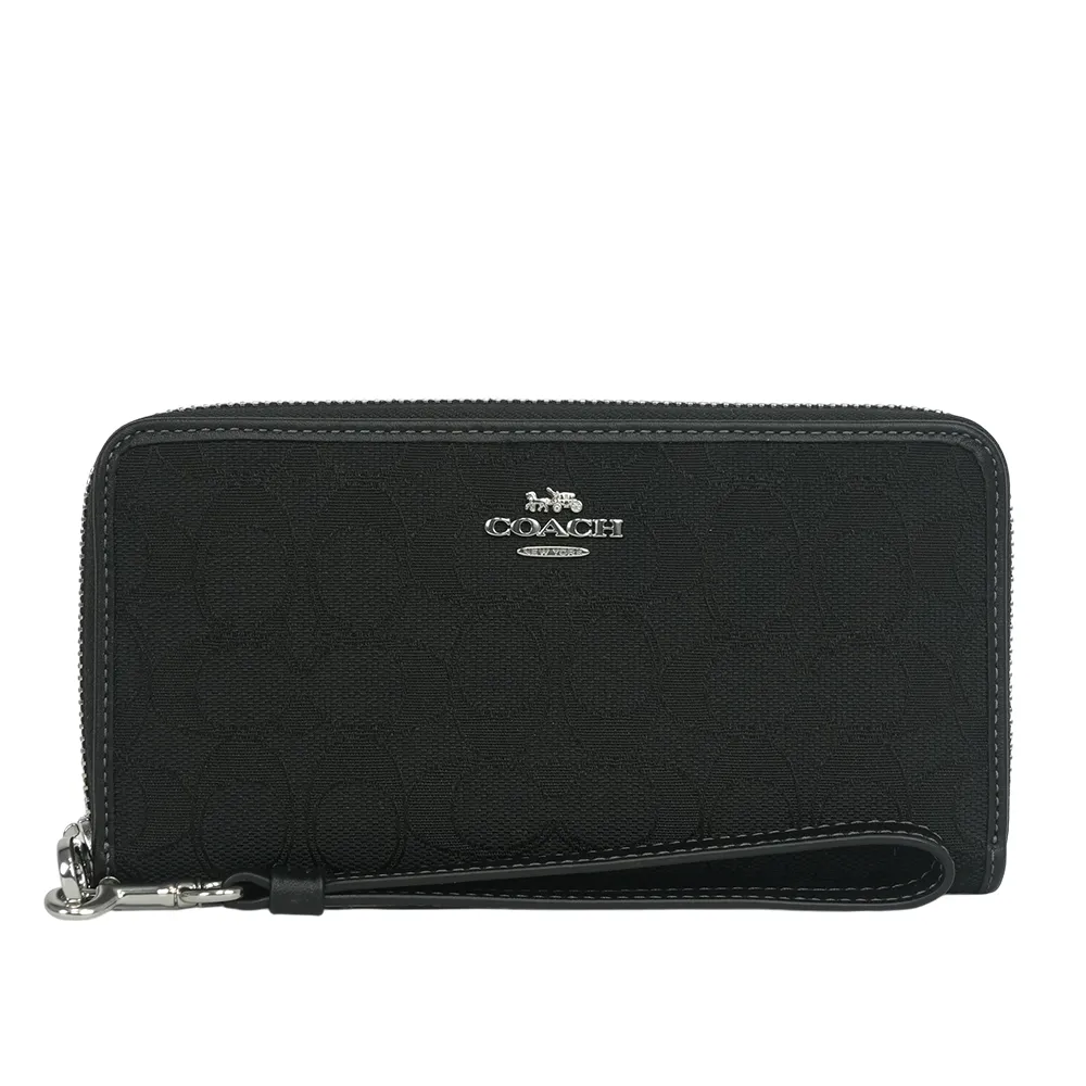 COACH 銀字緹花LOGO防刮皮革釦式拉鍊袋短夾-單寧藍 歷史價格詳細信息