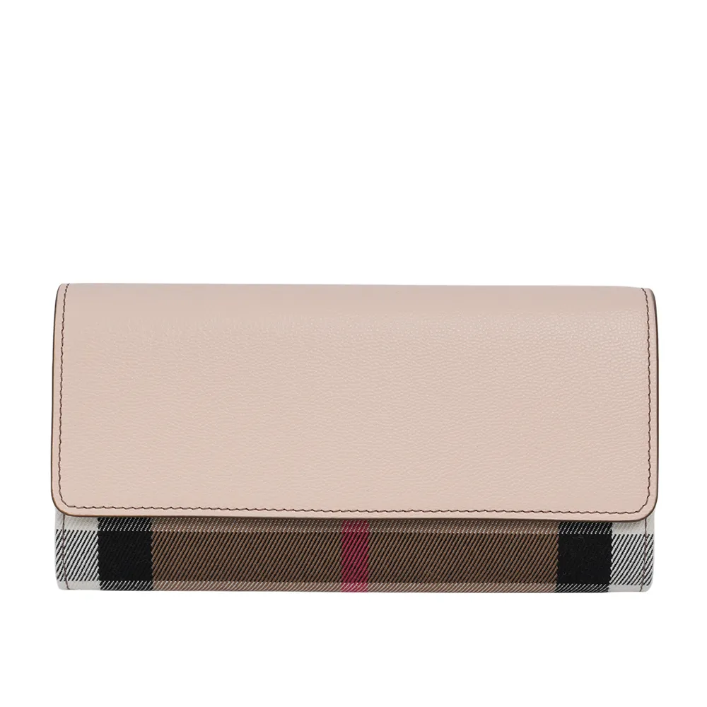 BURBERRY 8084531 HALTON 經典格紋拼接翻蓋釦式長夾.芋粉邊 歷史價格詳細信息