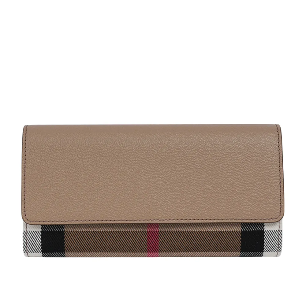 BURBERRY 8084531 HALTON 經典格紋拼接翻蓋釦式長夾.芋粉邊 歷史價格詳細信息