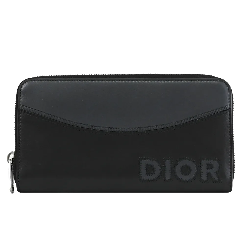 Christian Dior 個性撞色拼接小牛皮對開8卡短夾.灰綠 歷史價格詳細信息