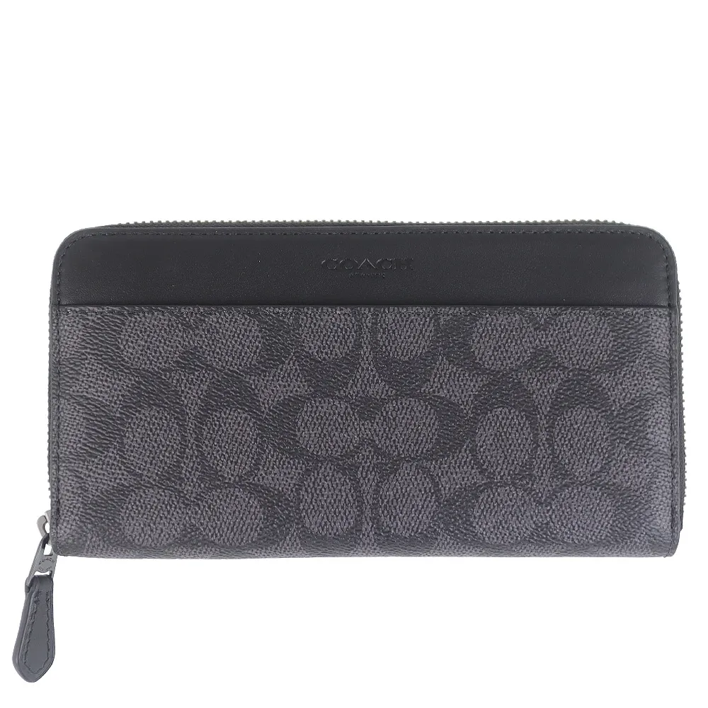 COACH黑色鍊飾烙印全皮釦式雙摺C字拉鍊袋短夾 歷史價格詳細信息