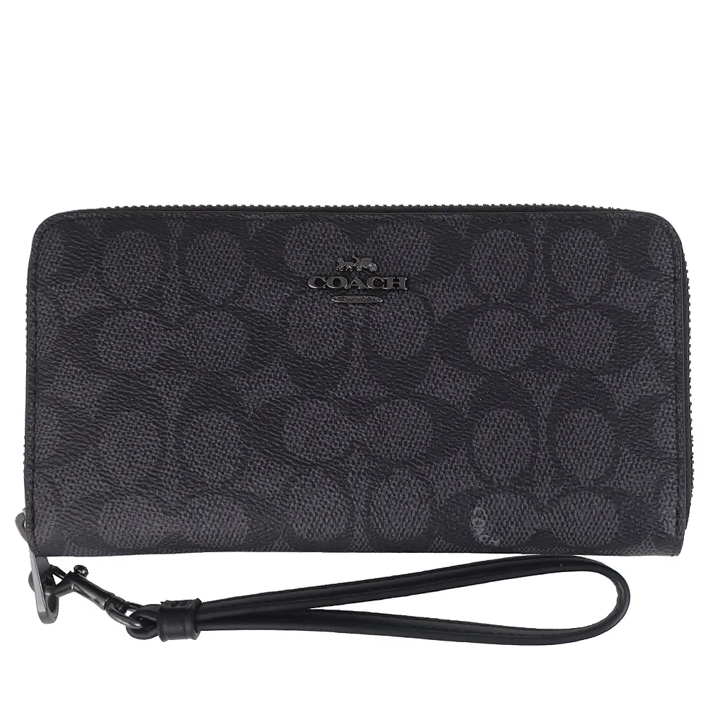 COACH 灰色防水帆布黑色皮飾邊拉鍊長夾 歷史價格詳細信息